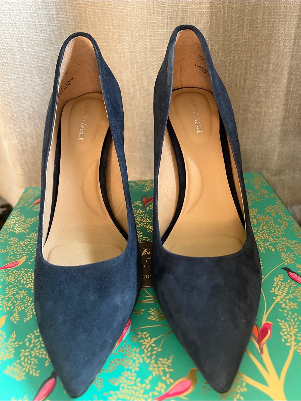 Saks Fifth Avenue Navy Suede Pointed Toe Pumps